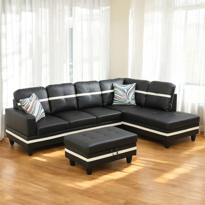 KISRAIS 103" Wide 3-Piece Vegan Leather Sectional Sofa Set - 103.5"W*74.5"D*35"H