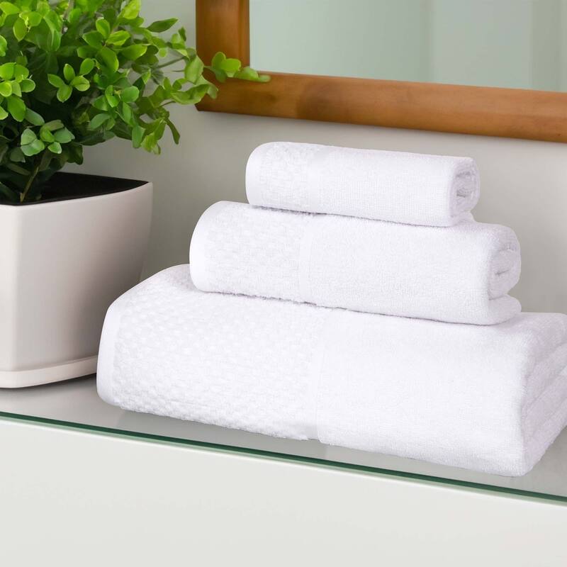 Superior Lodie Cotton Plush Absorbent Jacquard Solid 3 Piece Towel Set - White