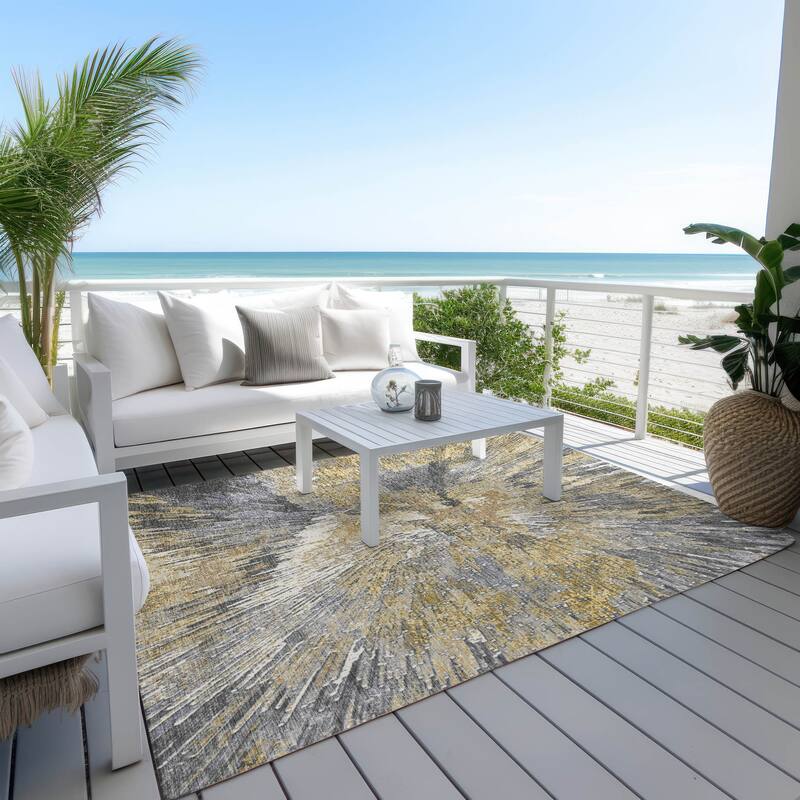 Machine Washable Indoor/ Outdoor Abstract Burst Chantille Rug