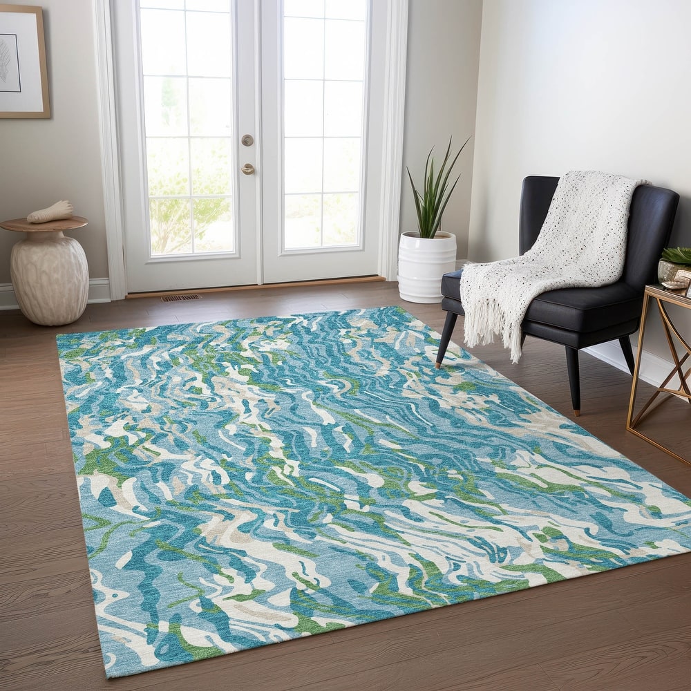 Machine Washable Indoor/ Outdoor Abstract Flow Chantille Rug
