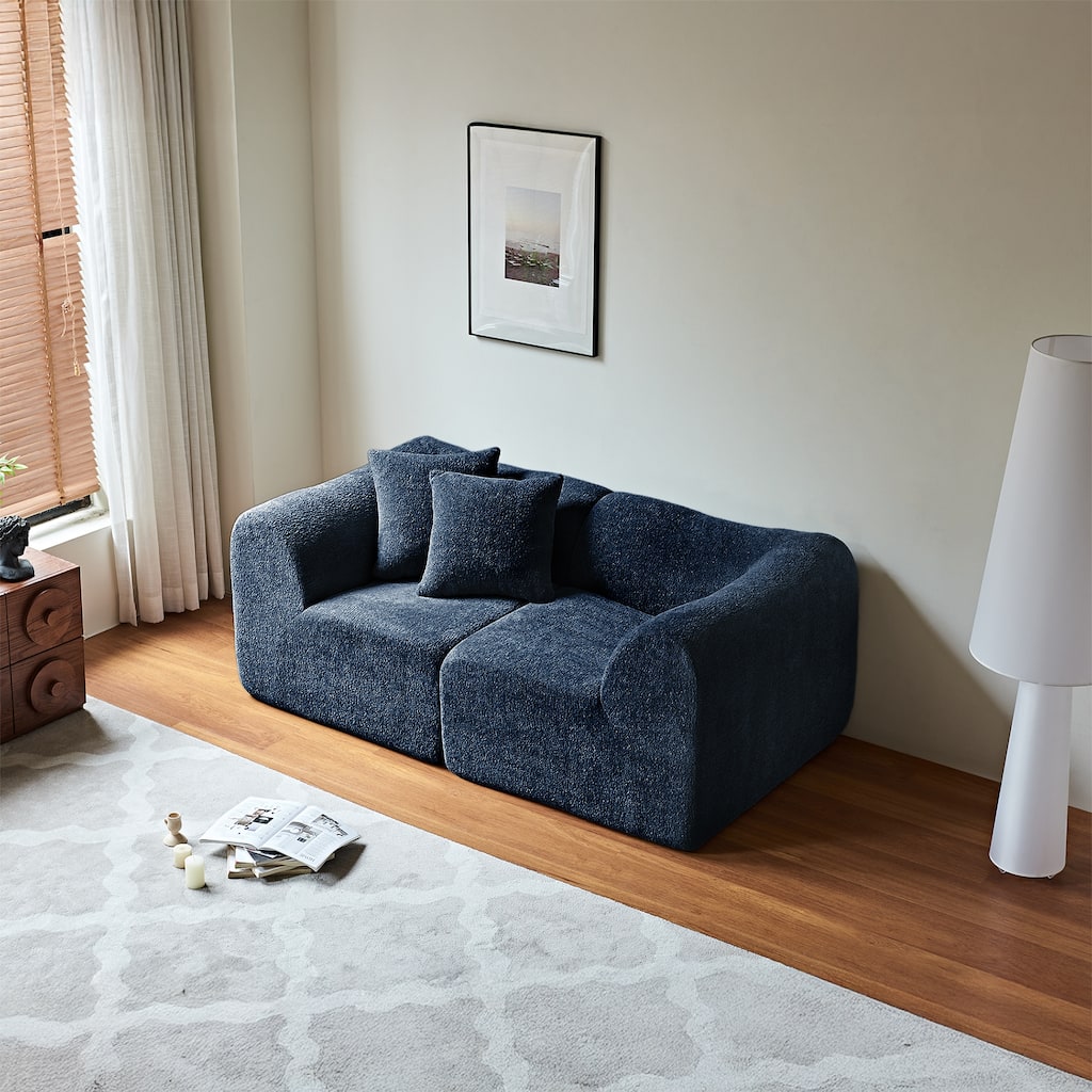 Minimalist Accent Sofa Loveseat Couch with 2 Throw Pillows, 2-Seater Couch for Living Room Apartments
