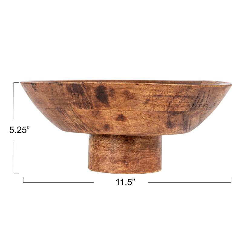 Mango Wood Footed Bowl, Walnut Finish