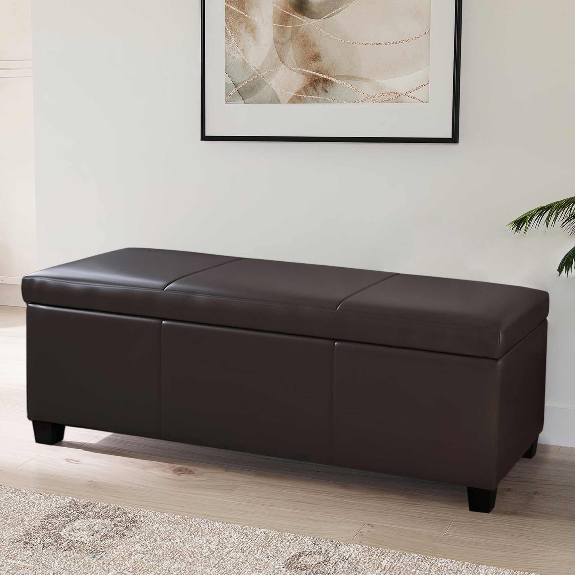 Belleze 48 Storage Ottoman Luxury Bedroom Faux Leather Decor Brown