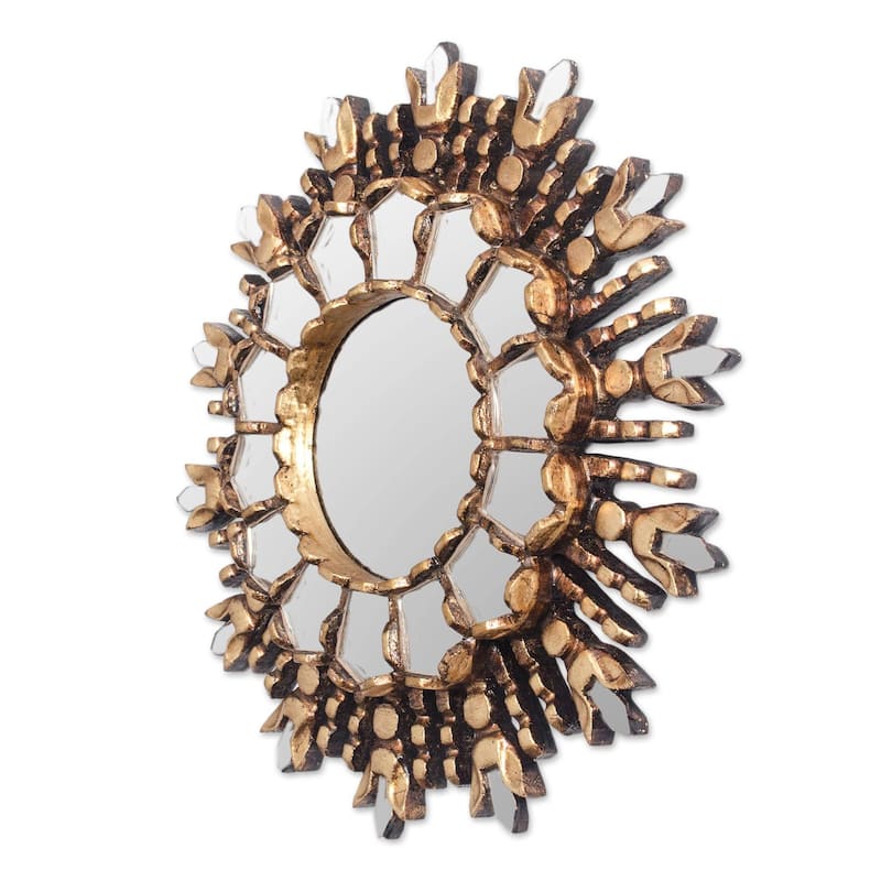 Handmade King Of Light Bronze Gilded Cedar Wood Wall Mirror (Peru) - 1.2" H x 11.5" Diam.