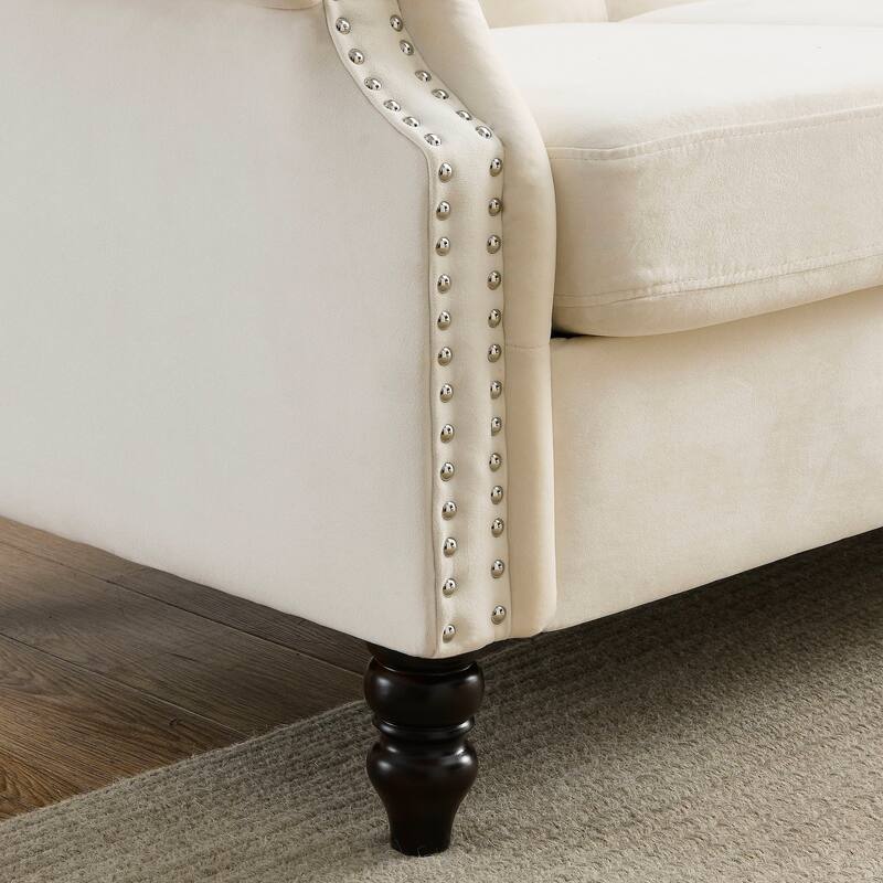 2-Pieces Chesterfield Velvet 3+2-Seater Combination Sofa Set with Nailhead Trim, Tufted Low Back, and Removable Cushions
