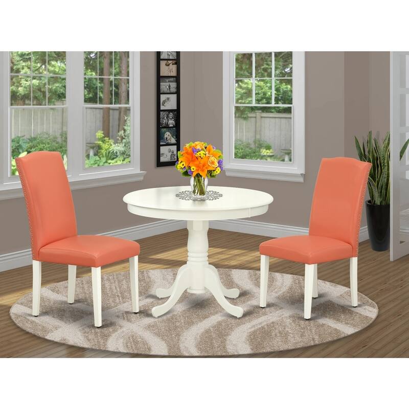 Round Dining Table Set - 36 Inch Table & 2 Chairs - Pink Flamingo & Linen White