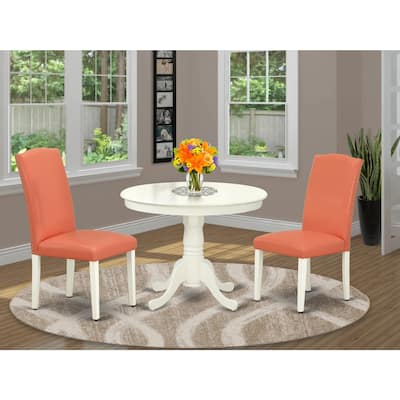 Round Dining Table Set - 36 Inch Table & 2 Chairs - Pink Flamingo & Linen White