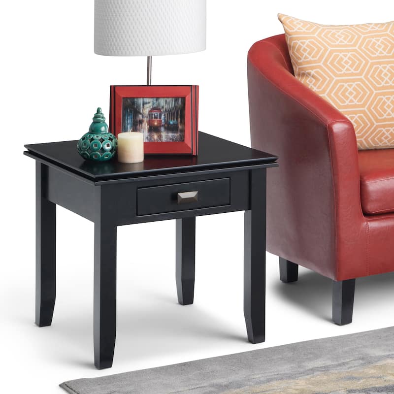 WYNDENHALL Stratford SOLID WOOD 21 inch Wide Square Transitional End Side Table - Black