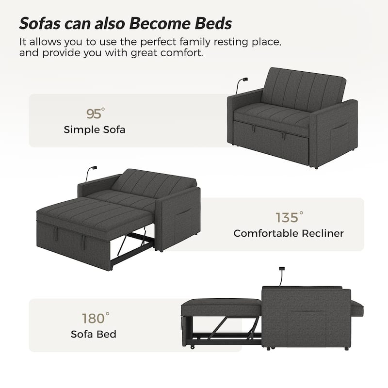 Duane Modern Upholstered Sleeper Sofa with Mobile Phone Holder by HULALA HOME