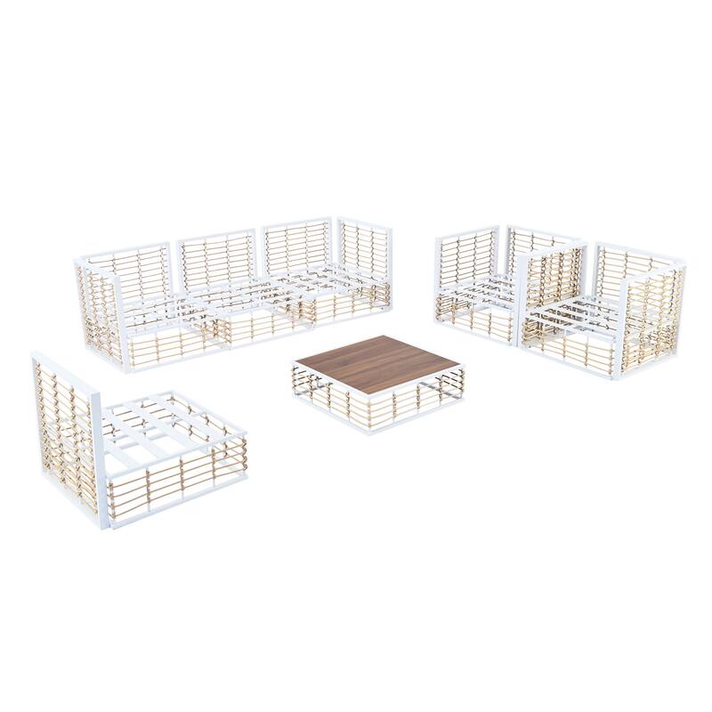 7-Piece Outdoor Metal Modular Sectional Sofa Set with Coffee Table and Chairs, Free Combination
