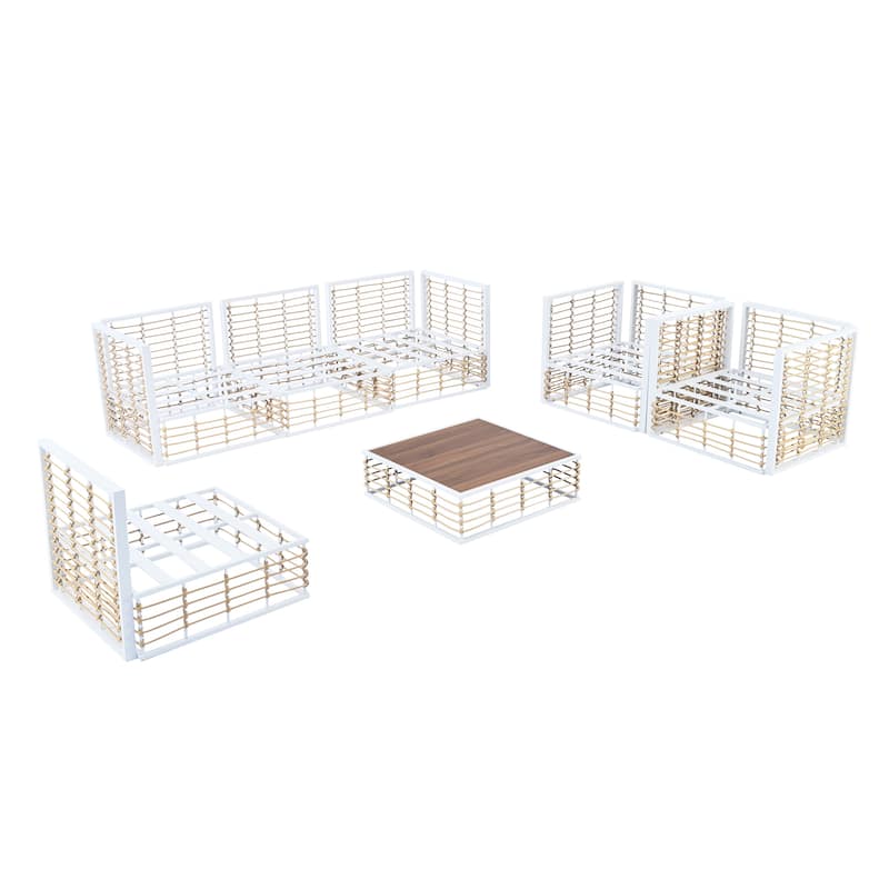 Roomfitters Modern 7-Piece Metal Patio Sectional Sofa Set with Thick Cushions and Coffee Table