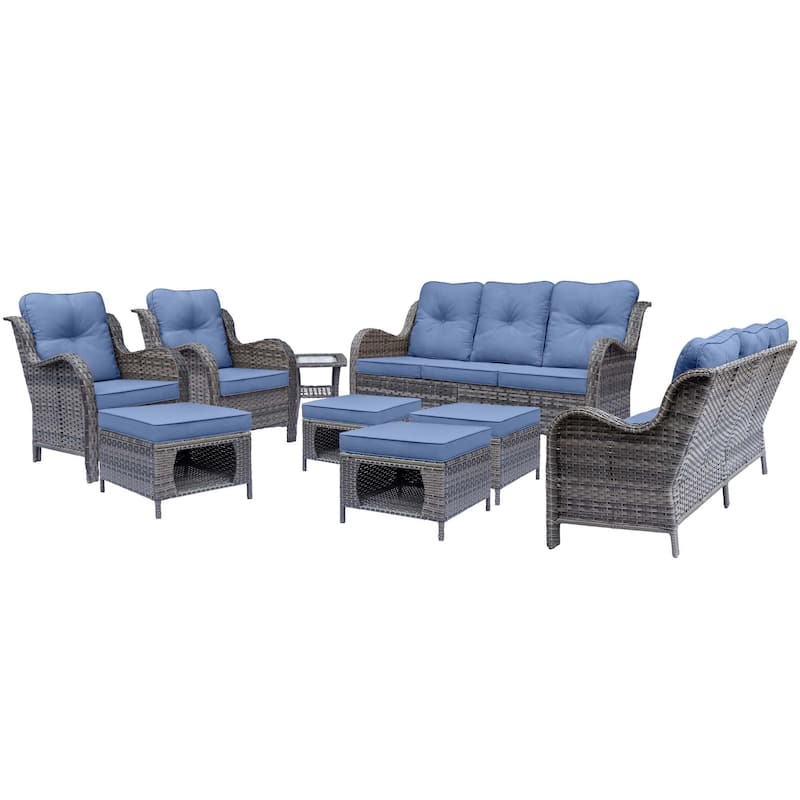 High Back Gray Wicker Outdoor Patio Furniture Sofa Seating Set with Cushions