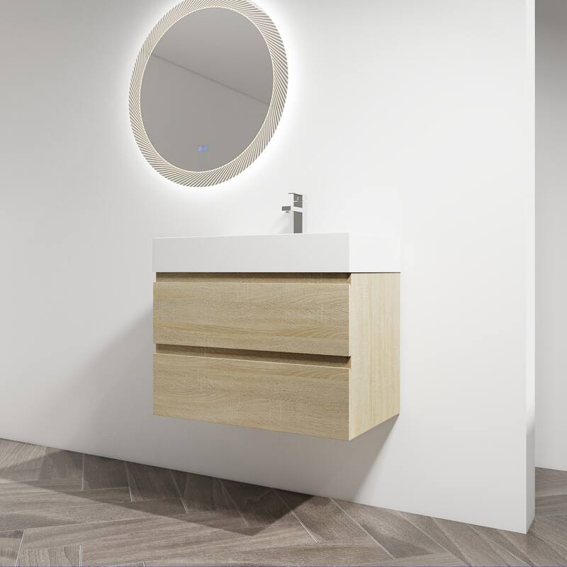 24/30/36 Single Sink Wall-Mounted Bathroom Vanity with Integrated Thick Edge Resin Sink