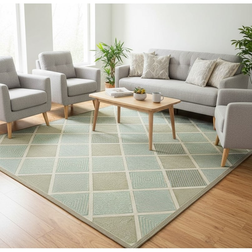 Dream Decor Rugs Samantha Dustin Beige Aqua Blue Outdoor Area Rug