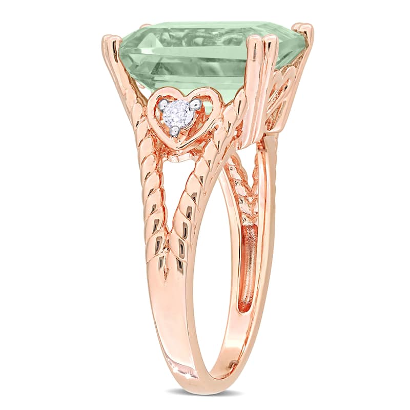 Miadora 5 2/3ct TGW Octagon-Cut Green Quartz and White Topaz Ring in Rose Plated Sterling Silver
