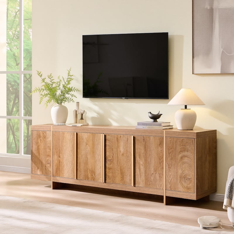 Modern 70" TV Stand, Entertainment Center, Handle-Free Hidden Design - Light Tree Knot