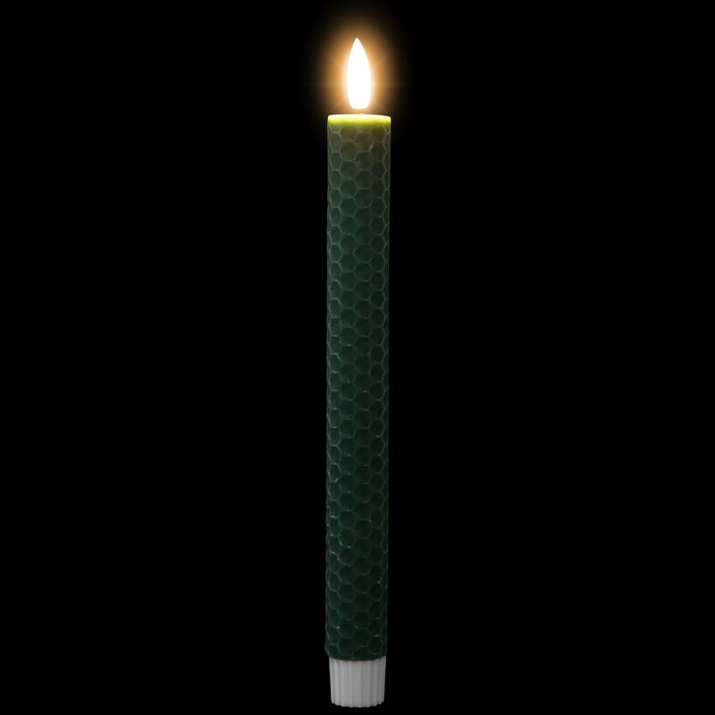 LED Flickering Flameless Taper Honeycomb Christmas Candles - 9.5" - Set of 2