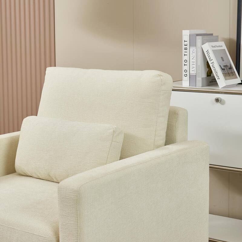 Beige 31.49" Chenille Arm Chair with Wood Frame