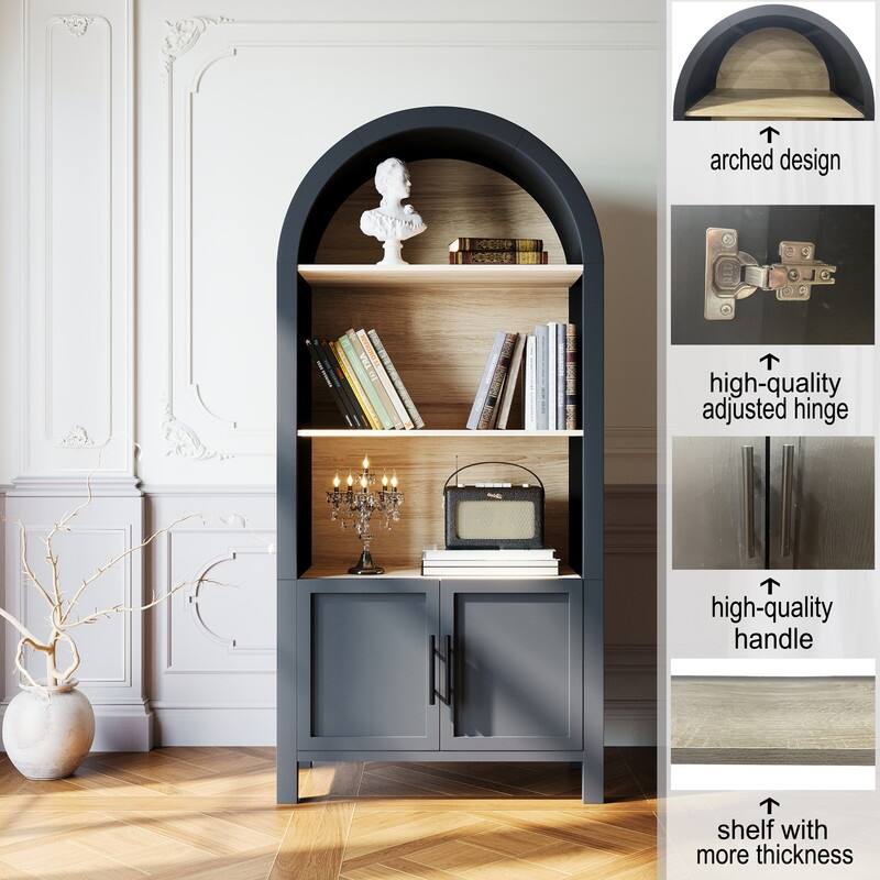 Display Arched Bookcase Cabinet,4/5-Tier Freestanding Tall Wood Arch Bookshelf Cabinets with Open Display Storage Shelves