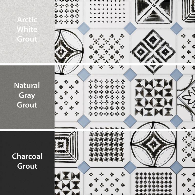 Merola Tile Vaudeville Octagon Deco Sombra with Taco Azzuro 7-7/8" x 7-7/8" Porcelain Floor and Wall Tile