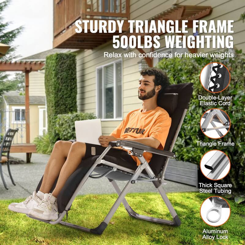 26 Inch Zero Gravity Recliner Lounge Chair with Triangle Frame and Removable Cushion Seat - 34.05 x 25.39 x 43.7 in