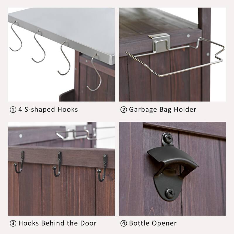 40.5" Outdoor Grill Cart with Stainless Steel Top, Drop Leaf, One Drawer, Towel Rack, Rolling Kitchen Cart with Lockable Wheels