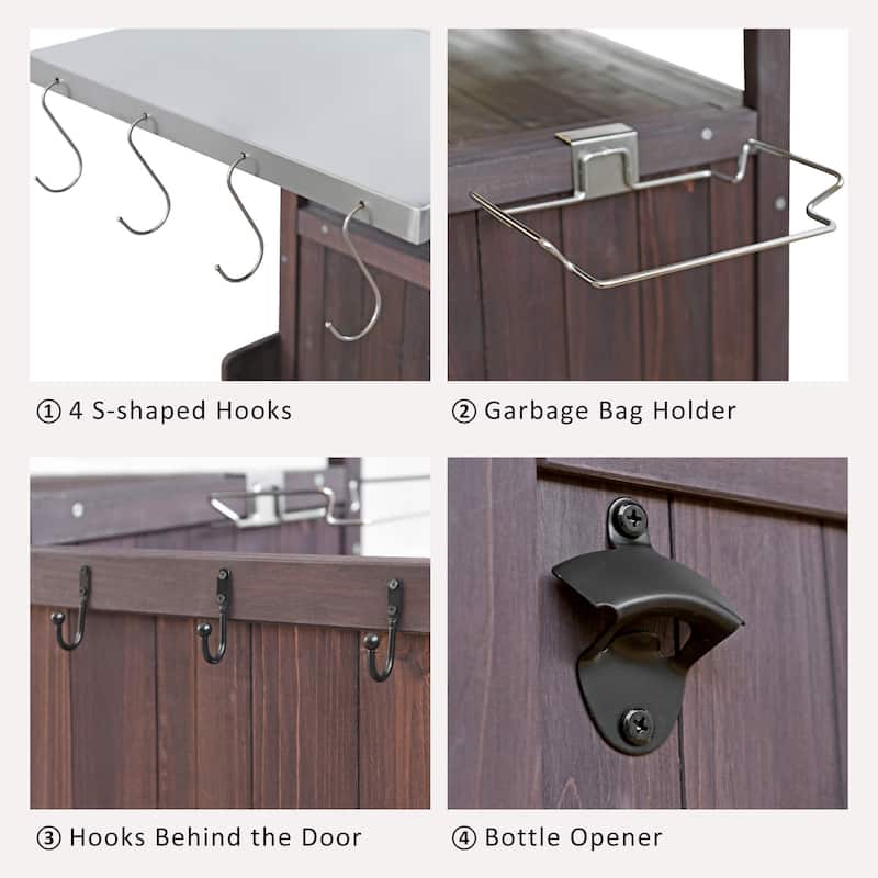 40.5" Outdoor Grill Cart with Stainless Steel Top, Rolling Buffet Serving Cart with Drop Leaf, Patio Kitchen Island Cart