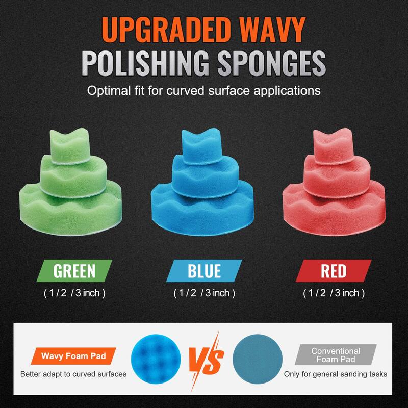 Random Orbital Air Sander for Auto Body Work with Sandpapers, Wool Pad, Wavy Sponges - 15,000 RPM 3 CFM 1/4" NPT