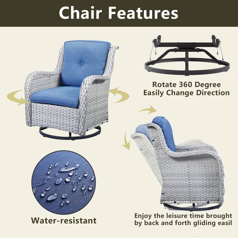 Outdoor Swivel Rocker Wicker Patio Chairs Set of 3