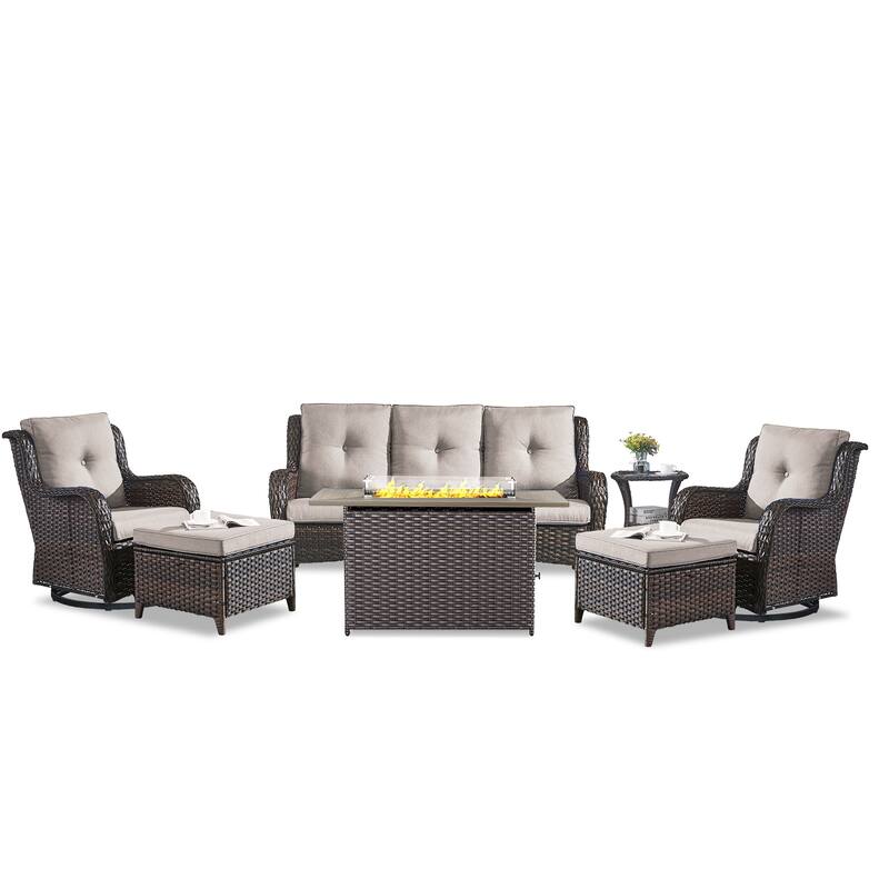 Fire Pit Table with Patio Glider Chairs Sofa Chairs Table