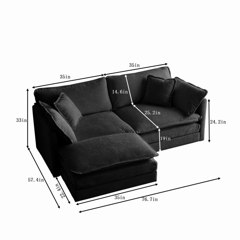 3-Piece Modular Chenille Upholstered L-Shaped Sectional Sofa with Ottoman
