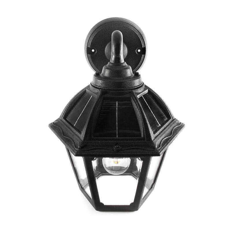 Polaris Black Solar Warm White LED Wall Sconce for Garage and Patio