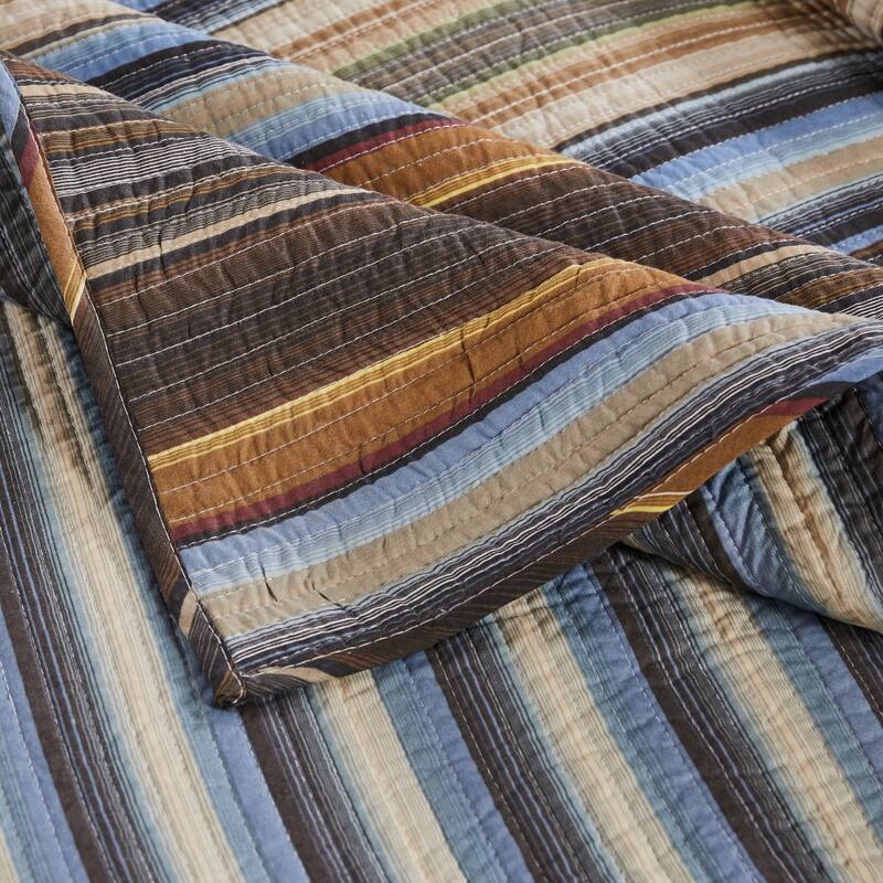 Greenland Home Fashions Durango 100% Cotton Reversible Stripes Quilt Set