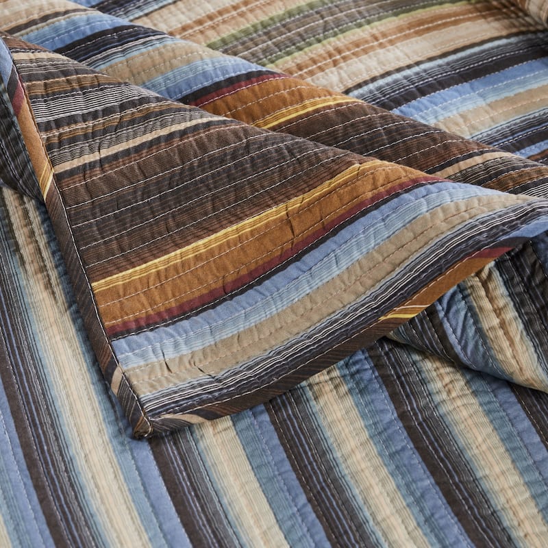 Greenland Home Fashions Durango 100% Cotton Reversible Stripes Quilted Throw Blanket - Earth