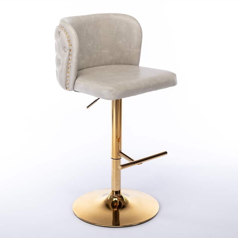 Set of 2 Modern Leather Upholstered Swivel Adjustable Height Tufted Bar Stools with Back