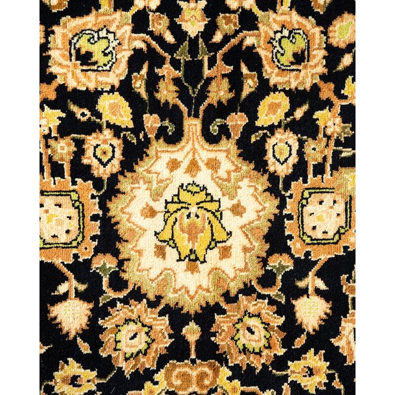 Overton Handknotted Wool Traditional Oriental Black Round Area Rug - 6' x 9'