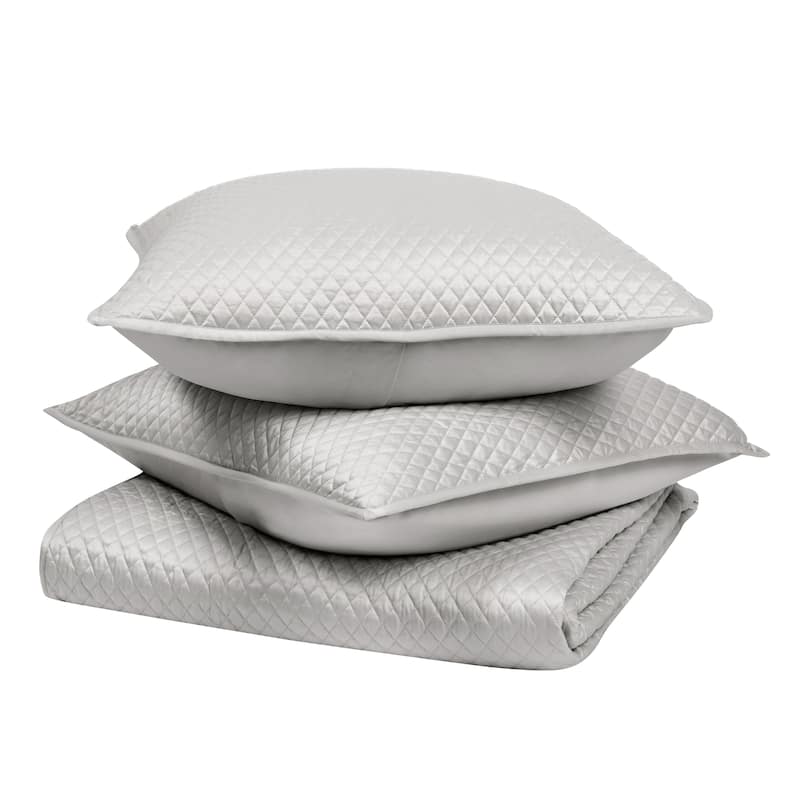 Villa by Classic Home Diamond 100% Sateen Quilt Set - 3-Piece Queen - Silver