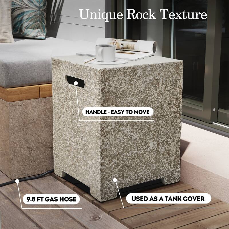 Patio Watcher 42in. Outdoor Round Magnesium Oxide Fire Pit Table with Gas Tank Cover and Wind Guard