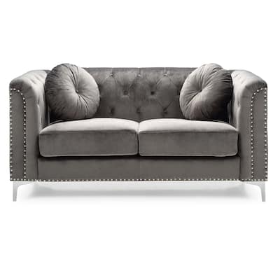 Velvet Button Tufted Loveseat with Throw Pillows - 62" - Dark Gray
