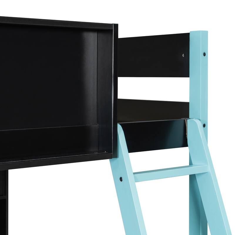 RGB Gaming Loft Bed with Desk, Light Strip, Display Wall, Storage Shelves, Sliding Access Door and Drawers, No Box Spring Needed