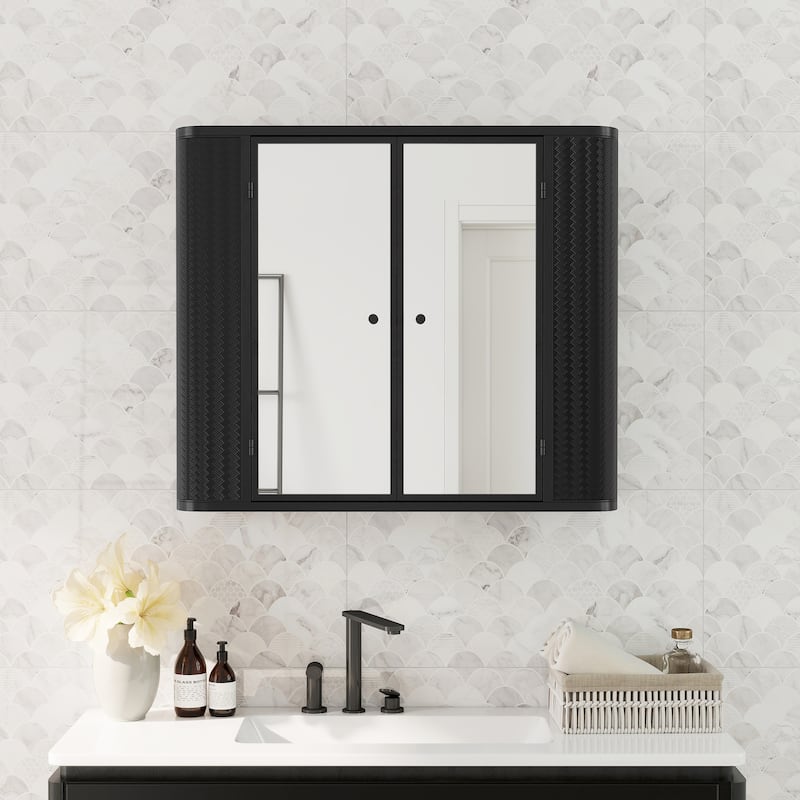 Wall-Mounted Bathroom Cabinet with Mirror - Black