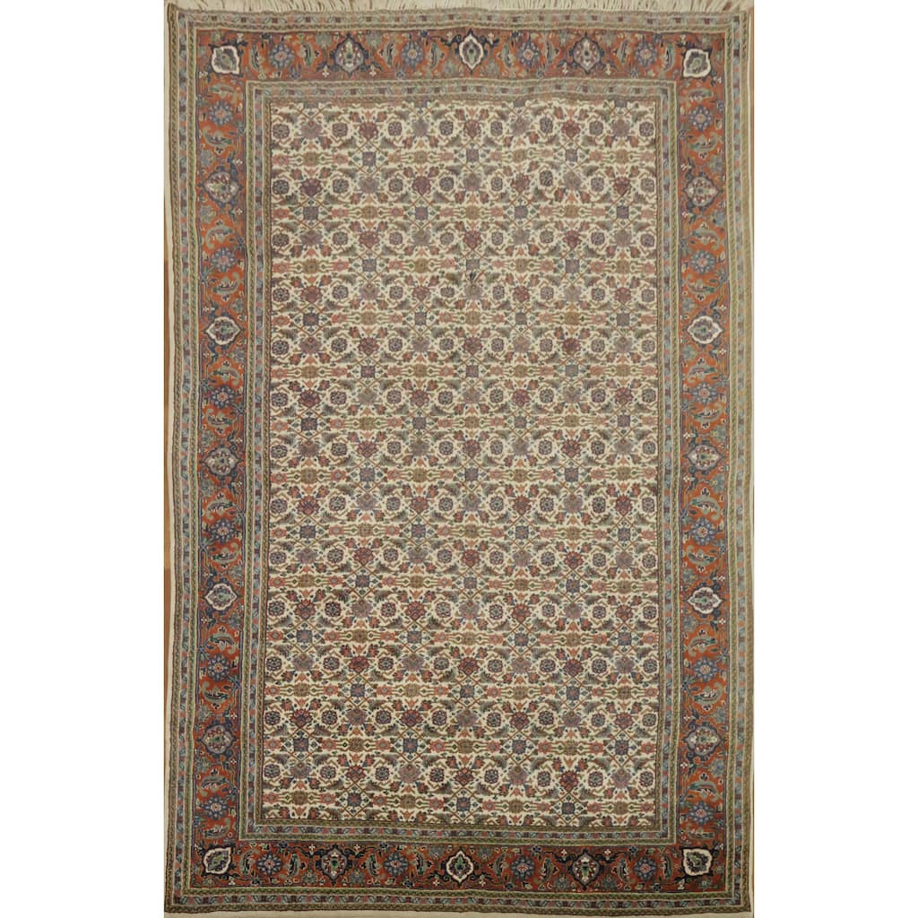 Hand Knotted Oriental 100% Wool Carpet Traditional Geometric Beige & Ivories Tabriz Area Rug - 9' 9'' X 6' 3''