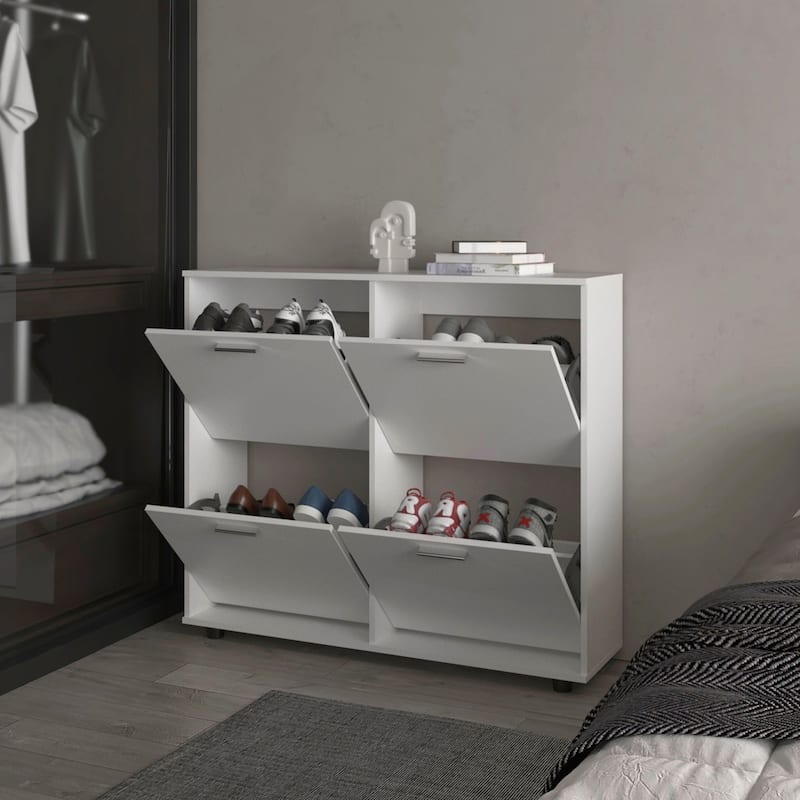 White Tilt-Out Shoe Storage Cabinet