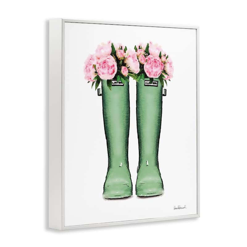 Stupell Country Boots with Peonies Framed Giclee Art Design By Amanda Greenwood