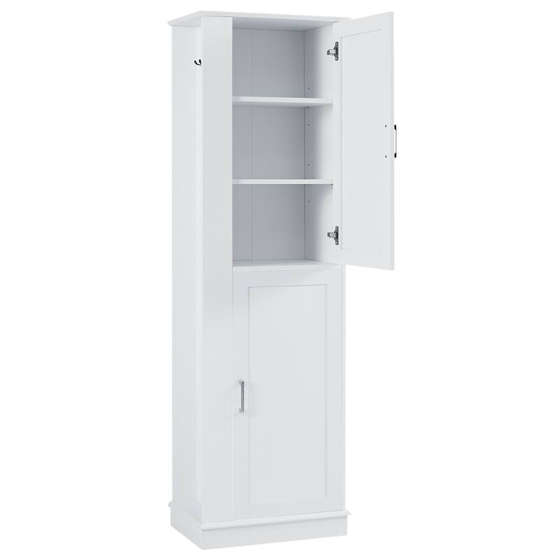 Freestanding Cabinet Tall Bathroom Storage Cabinet with Left or Right Hook, Adjustable Shelves and Anti-toppling Device