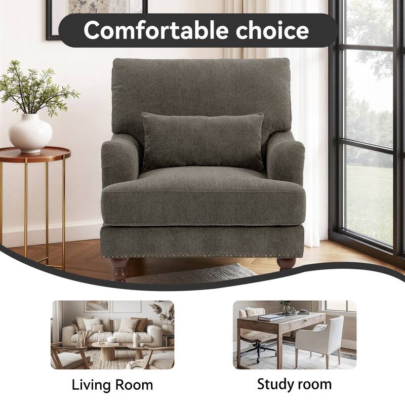 Chenille Accent Chair with Lumbar Pillow Nailhead Living Room