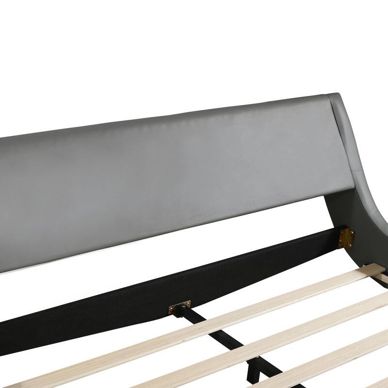 Queen Size Low Profile Bed with Sloped Headboard, Upholstery Platform