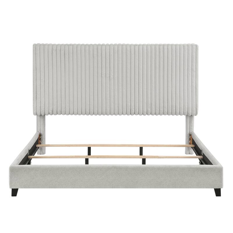 Bridgevine Home Minky Stone Grey Channel Headboard Upholstered Platform Bed
