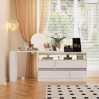 4-Drawer Desk Vanity Sideboard Bedroom Dresser Chest Of Drawers White