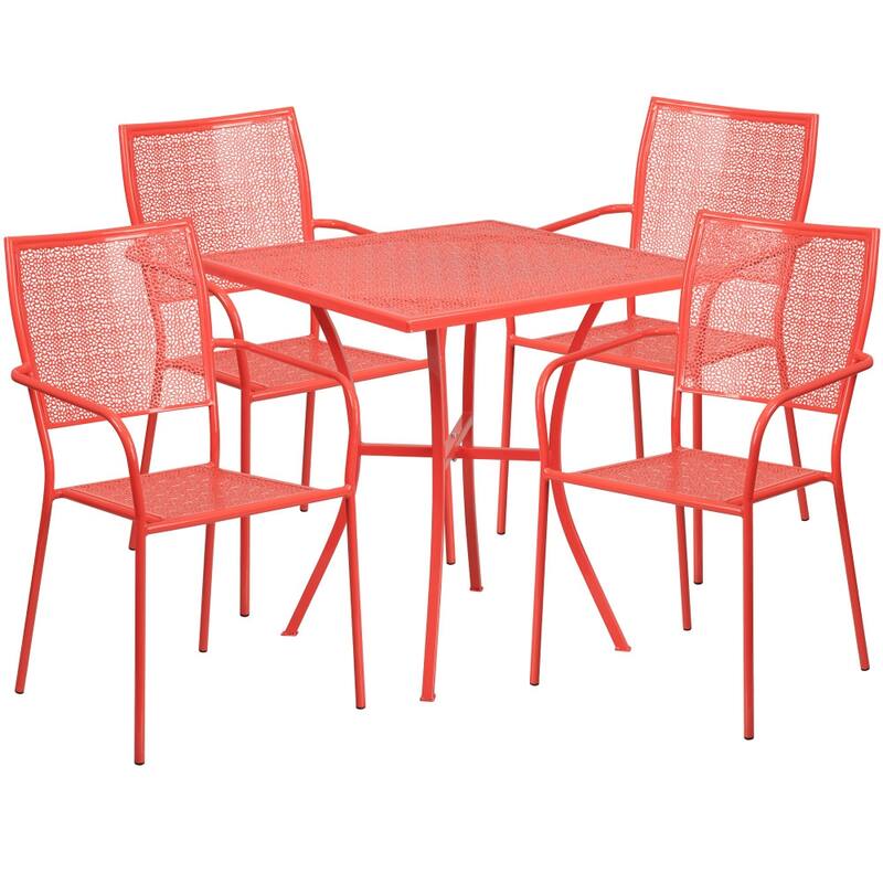 28'' Square Indoor-Outdoor Steel Patio Table Set with 4 Square Back Chairs